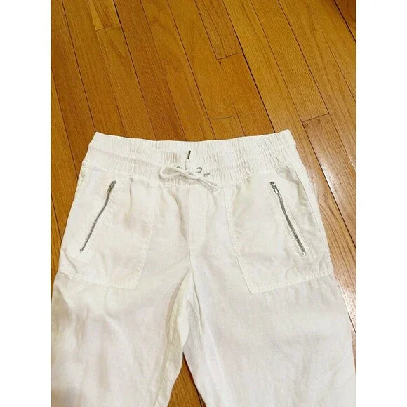 Athleta Cabo Linen Joggers Pants Womens Size 8 Petite White Zip Pockets Pull On - Picture 6 of 15